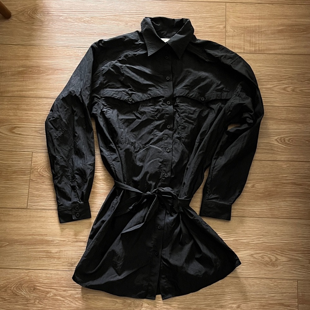 Bash Pearl belted mini shirt dress on black